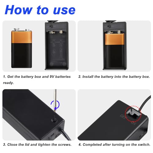 9V Batterijhouder met 5.5 x 2.1mm DC Plug Wire, 9V Batterijkast met aan/uitschakelaar (verpakking van 4) 4