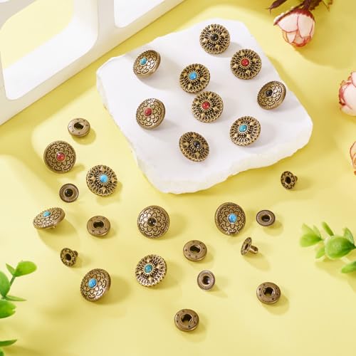 16 Sets Turkoois Quick Rivets Persknoppen Antiek brons lederen knop Decoratieve Rivets voor Purse handtas Schoenen Lederen Craft Kleding Belt 5