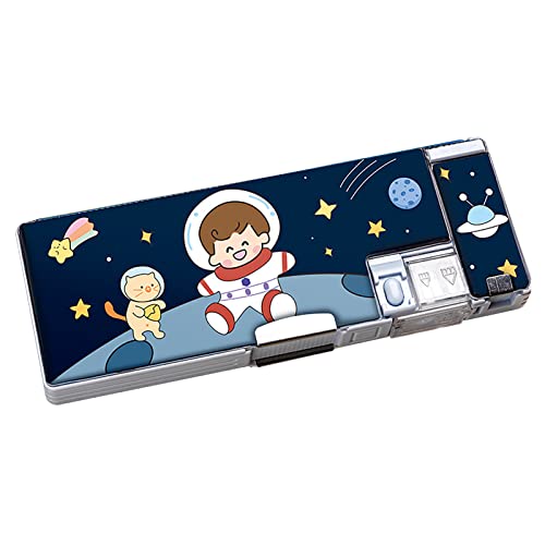 Potlood zak schattig cartoon potlood geval in kunststof multifunctionele dubbele zijde pen houder met grote capaciteit school leveringen voor kinderen (Space Man)