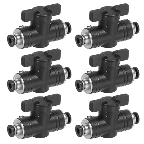 4mm(3/20") Push-to-Connect Fittings Ball Valve, 6sts 0-60 graden BUC Luchtstroomregelventiel, Quick Coupling, Luchtslang koppeling voor Pneumatische Systeem Pijpleiding, Zwart