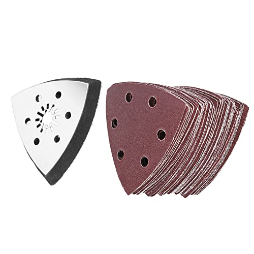 90mm Oscillating Multi Tools 6 gaten Driehoekig schuurkussen met 61 schuurpapier Set, Compatibel met Silverline, Ferrex &