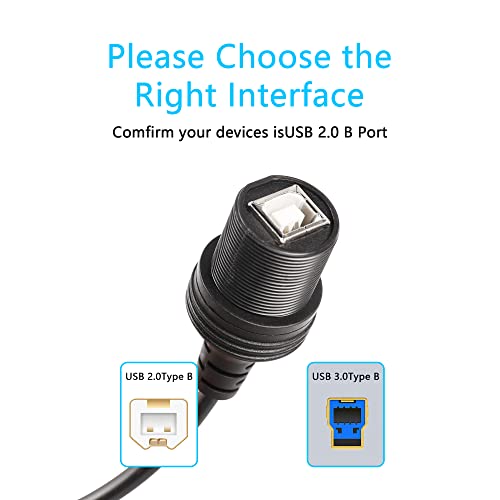 USB 2.0 Type-B Printerkabel, USB 2.0 B Vrouw naar rechterhoek B Mannelijke Printer Korte uitbreiding Kabel met waterdichte kop, voor printer, scanner en meer (lijn)