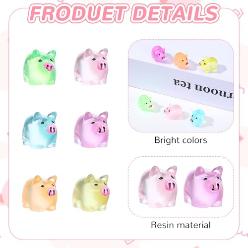 60 stuks kleine lichtgevende Mini Hars Varkensdecoratie Lucky Pig Minihars Dieren Kleine figuren Pig in de donkere Mini Resin figuren Pig Mini Varkens Mini Varkens voor Tuin Dollhouse 3