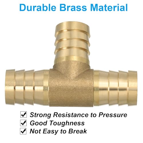 3/4" Messing Tee slang passen, 3 st 3 Manieren Intersectie T-vorm Barbed Wire Split voor lucht water brandstof gas vloeibaar, goud 3