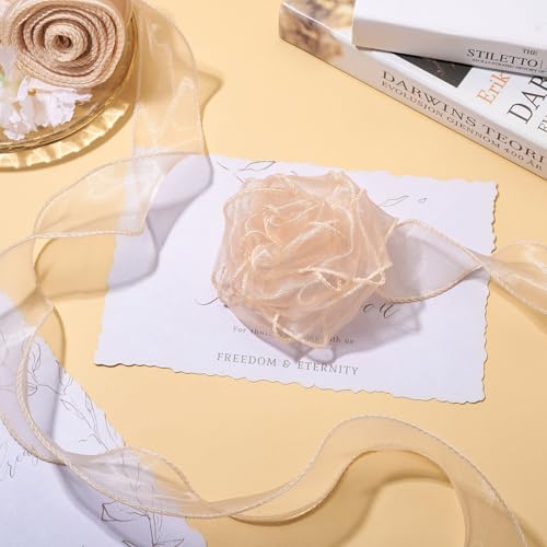 Organza bedrade linten van organza 3,5 cm (1 - 5/8 in), visstaart transparante linten voor bloemen, boeket, bruiloft, bruidsdouche, inpakken, strik, krans, doe-het-zelf knutselen (oranje)