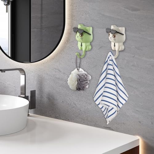 4 Stuks Creative Self-Adhesive Cute Cat Key Hooks Grappige Wall Key Rings Kleding Hooks Kids Kleurrijke Geen Boring Key Rack Kat voor Keuken 3