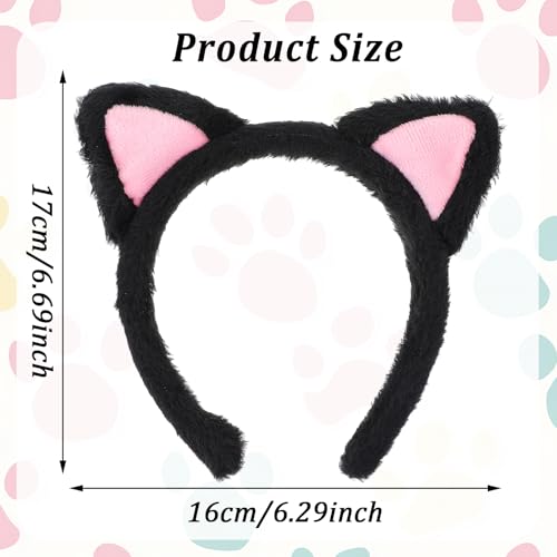 2PCS Kattenoorn hoofdbanden zwart & wit pluche zacht wasgezicht Kitten hoofdband, roze binnenoren Fuzzy make-up haarband accessoires voor masker huidverzorging spa Yoga volwassenen