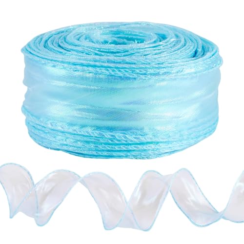1Roll Shimmer Chiffon Linten Hemelsblauw Organza Linten 40Mm Sprankelende Polyester Organza Versieringen Voor Cadeauverpakking Bruiloft Klepingstuk Accessoires