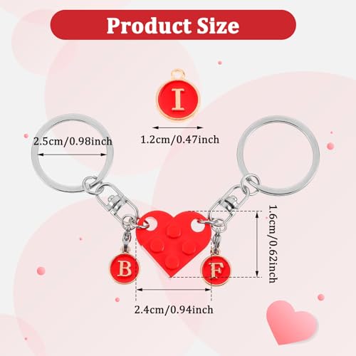 Bijpassende paar sleutelhangers, Brick Heart Shape sleutelhangers, Cadeau DIY Heart Key Ring liefde Set voor minnaar, vriendje, vriendin, Valentijnsdag, verjaardag, rood 3