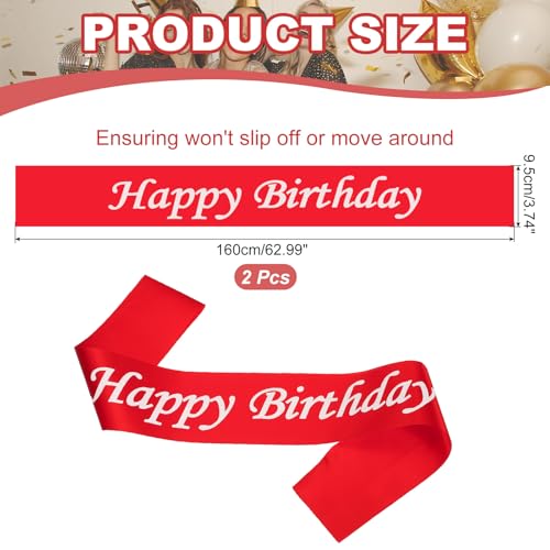 Verjaardag meisjes sash, 2 stuks verjaardag sash voor vrouwen satin koningin prinses sash party decoraties voor feestgeschenken gunsten, rood
