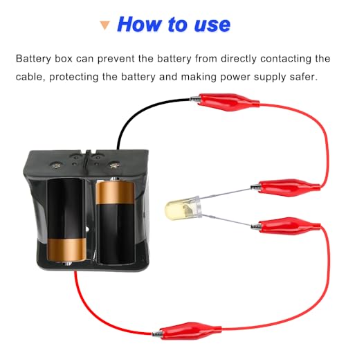 D-Zelle 2-Slot 2-Wire Battery Box, 70 x 70 mm, 3 V, met Crocodile Clips, Verpakking van 4 4