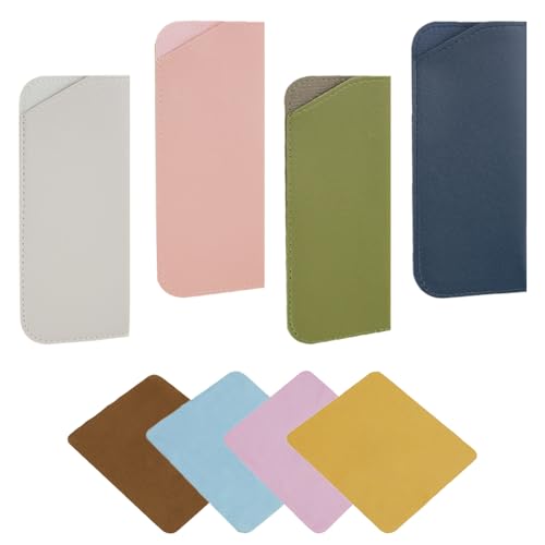4 stuks zachte lederen glazen koffers met 4 stuks schoonmaakdoek draagbare zonnebril Spectacle Pouch lederen glazen opslagtassen voor vrouwen mannen voor glazen en zonnebrillen opslag (4 kleuren