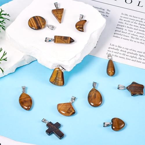 12Stuks Diverse Tiger Eye Charms Kruis Hart Tear Drop Gemstone Hangers Crystal Horse Eye Dangle Charm Bulk Voor sieraden DIY oorbellen Vrouwen ketting armband accessoire, edelsteen, tijgeroog 4