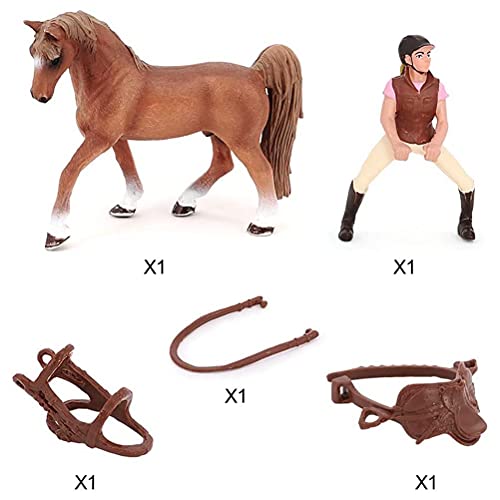 Miniatuur Paardfiguren, Plastic Horse Speelgoed, Simulatie Bruin Paard met Rijder Figuur en Zadel, Verwijderbare Dieren Figuur Verzameling, Model Speelgoed, 12 x 13 cm 5