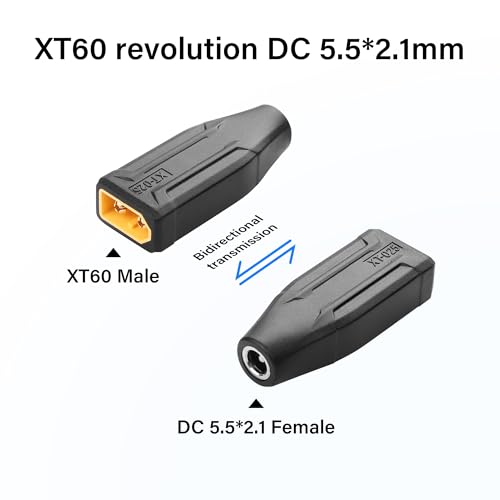 2 Pack XT60 naar DC5521 Adapter, XT60 Man naar DC 5.5mm X 2.1mm Vrouw, 12V DC, Zwart, Adapter 5