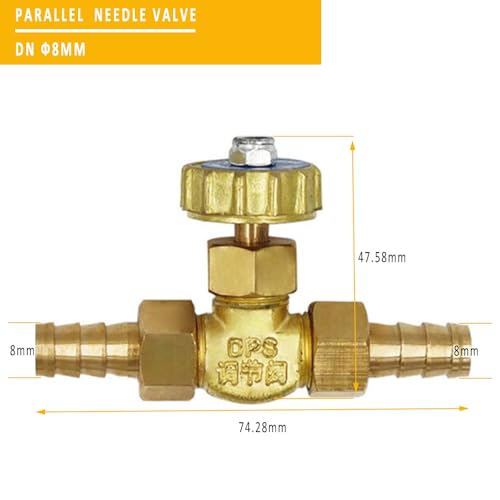 1/4" Messing Naald Valve Propaan butaan Gas Richter Barbed Wire Spigots 1 Mpa Parallel Controle Naaldventiel Vervanging voor watergasolie Tweewegstroom (Parallel Fit Valve, DN 2mm)