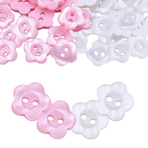 100 st. 2 Holes Flower Resin Button, Knoppen voor Baby Vesten Moeder van Parel Naaiknop Baby Resin Button 12.5mm Bloemenknop voor Handgemaakte Naaipoppen Ambachten Decor (Wit + Roze)
