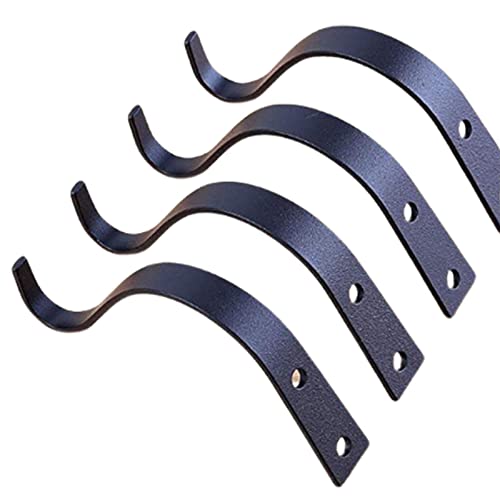 Hangende mand Brackets IJzeren Muur Haakjes, Metal Heavy Duty Wrought Iron Wall Hang Hooks Outdoor Hangende mand Hook Binnen voor het hangen van Lantaarn, Vogel Voeders, Wind Chime, Plant Planter 4PCS Zwart 4