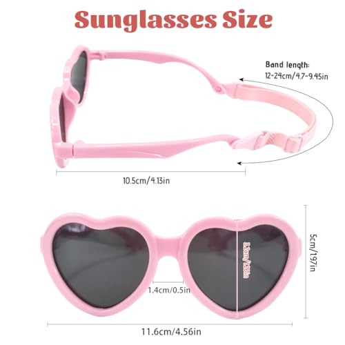 Meisjes Zonnebril Schattig Hart Zonnebril Verstelbare Strap Flexibel Gepolariseerd Meisjes Leeftijd 3-10 met Opbergzak 4