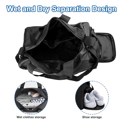 Sporttas met Schoen Compartiment en Nat Compartiment, Waterdichte Sporttas, Training Bag, Fitness Bag, voor mannen en vrouwen, voor Sport, Training, Sportschool (Zwart) 4