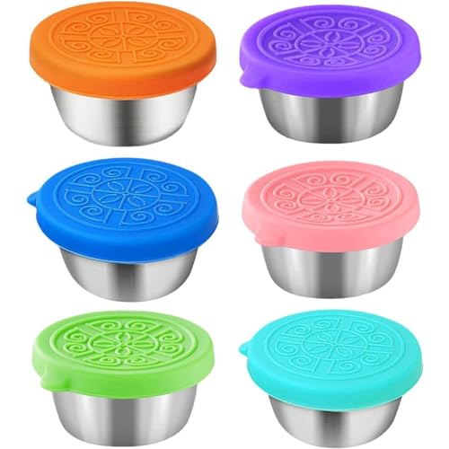 6 stuks Salade Dressing Container, Sauce Container met Siliconen deksel, 304 roestvrij staal Spice Containers voor school of werk, lunches, Picnic