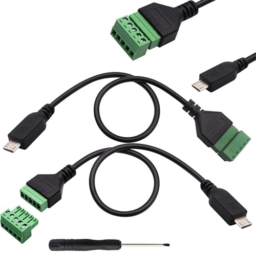 2sts Micro USB Terminal Plug, Micro USB Male Cable, Micro USB Plug naar 5 Pin Terminal Block Solder Gratis Micro USB Schroef Terminal Blok