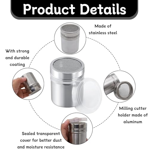 2 Stukjes Gepoederde Suikershakers Cacao Cappuccino Sprinkler Roestvrij staal Gepoederde Suiker Grinder met twee End Caps voor Cacao Koffie Chocolade Suiker Zout 3