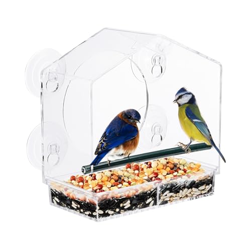 Buiten Vogelvoeder 20 x 10 x 20 cm, Acryl Bird Huizen met 4 Sterke Zuigbekers voor Buiten Vogels, Transparant