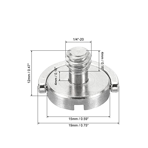 1/4-20 Thread 12mm Lengte D-Ring Roestvrij stalen camera Montage Schroeven, 2 Pack D As Quick Release Plate Schroef voor Camera Tripod/Monopod, Zilver