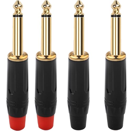 1/4" Audiopluggen 6.35mm Plug TS Man 1/4" Solder Type Mono Plug voor DJ Mixer Speaker Kabels Gitaar Kabels Phono Patch Kabelmicrofoonkabels (4 Pack)