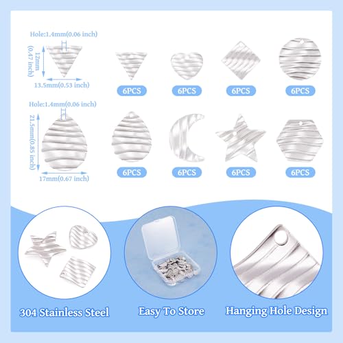 48 st Roestvrij stalen bedeltjes Heart Star Tear Drop Hangers Flat Ronde metalen bengelen bedels voor ketting Vrouwen oorbellen ambachtelijke sieraden maken DIY haarspeld decoratie,, roestvrij staal, Nee 5