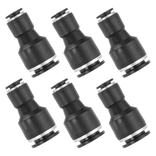 6 st Straight Union Push to Connect Fitting, 1/4" x 1/2" OD Tube Reducer Connector Quick Push Lock Adapter Luchtslang Fitting voor Pneumatische Systeem Pijpaansluiting, Zwart