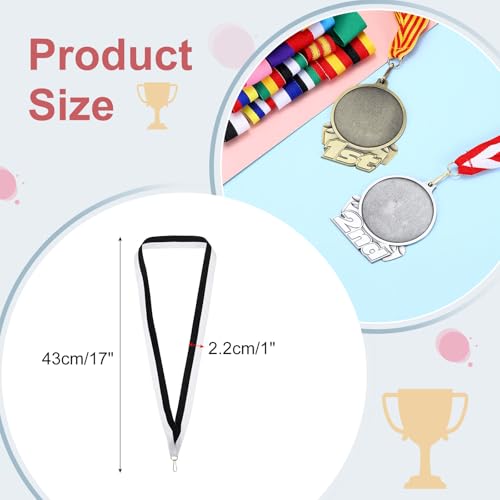 Award Neck Ribbons met Click Clips, 66 stuks Polyester Medal Lanyards Blank Award Ribbon voor Competition Performance Sport Party Black/White