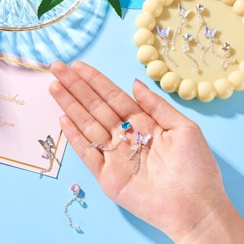 10 Styles Vlinder Bloemen 3D Nail Bedels met ketting Kleurrijke Facet Crystal Legering Glazen Cabochons voor DIY Handgemaakte nagel kunst decoratie accessoires 4