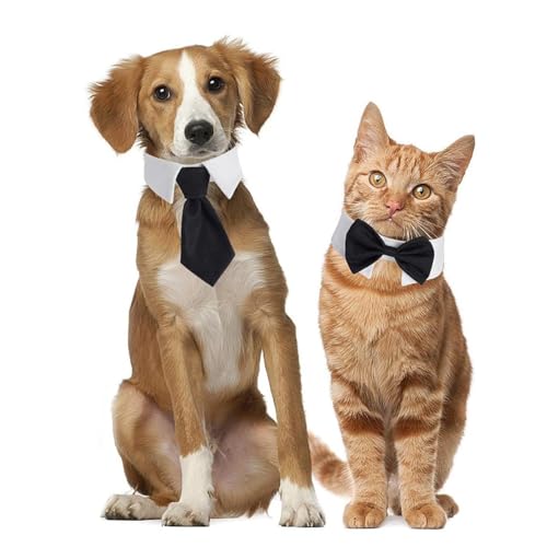 Sea Pet Decoration Collar Cat Outfit Tie + Bow Tie Pet Kleding voor Cat Honden Bruiloft verjaardag zwart wit 5