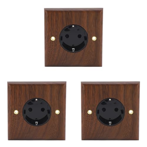 Pak van 3 EU-standaard Wandzak, elektrische Wandlamp Socket, 16A, 250V, Retro, Black Walnut Socket voor elektronische apparaten
