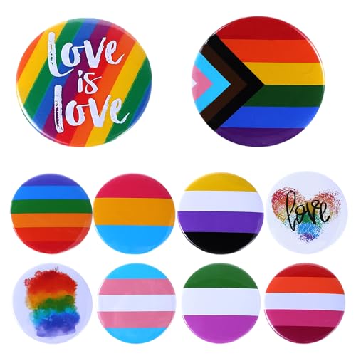 10PCS Rainbow Pride Plug, 5.5x5.5cm Pride Pin LGBTQ Accessoires, Lesbisch, Homo, Biseksueel, Pride Stuff, Ronde Vlagknoppen voor LGBT Gay Pride