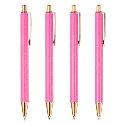 Metalen Ballpoint Pen, 4 stuks Intrekbare Pennen, Zwarte inkt, 1mm, Stijlvol voor vrouwen, Cadeau, Teacher, Office, Note, Journaling Style 2, Rose Red