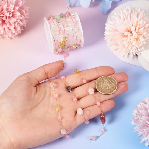 Edelsteen kralen ketting 2M Roze Roze Quartz natuurlijke handgemaakte kralen edelsteen Nugget ketting met koil voor DIY ketting armband sieraden maken 5
