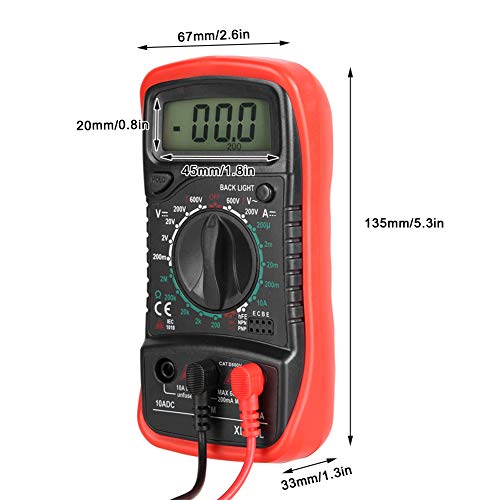 XL830L Draagbare digitale LCD multimeter, Voltmeter Ammeter Ohmmeter stroomspanningstester, hoog nauwkeurig gereedschap met LCD-weergave, gegevensopslag, (XL830L rood) 4
