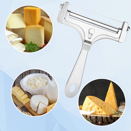 Cheese Slicer Set, verstelbare Dikte Iron Hand Cheese Slicer met 4 extra Wires en Key Food Cutter voor Butter Cheddar Mozzarella (Frosted Silver) 4