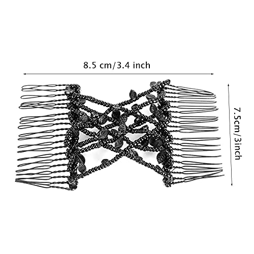 Pearl Hair Clip Stretch Hair Comb Elastische Barrettes, Magic Hair Combs Pearl Hair Combs Elastische Hair Combs Dubbele Clips Haar Comb DIY Hair Styling Tool(zwart) 3