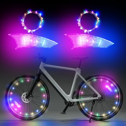Verpakking van 4 Fietswielverlichting, Fiets LED-wielverlichting met 3 knipperende modus, Waterdicht LED-licht, Waterdicht Neon-licht, Wiel-spaken, Fiets, Wielverlichting