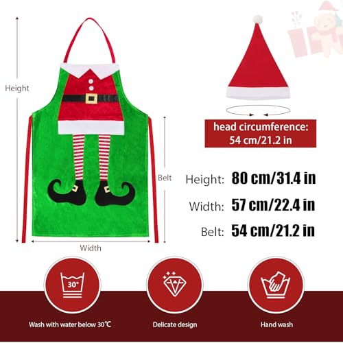Apron en Hoed Kerstmis Apron Hoed Rood Groen Keuken Style Dwerg Elf voor Restaurant Grill Garden Bistro Cafe Decoratie Partij Kerstmis Kostuums Carnaval Cosplay, Groen, One Size, groen