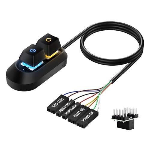 Desktop Computer, PC Switch Externe, PC Power Knop, Multifunctionele Desktop Aan/uit Switch voor Eenvoudige Start en Reset Control met LED Light, 2m