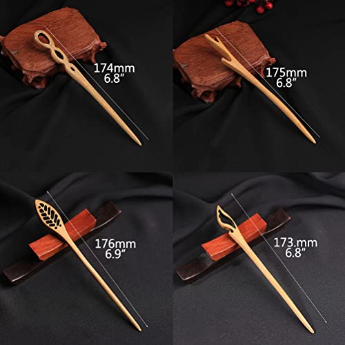 Hairstick Houten haarspeld Chinese Japanse haarstokken set Houten haarspelden Lange hoorn vork pin Haarklemmen voor broodjes Chignon houder Haar-accessoires - 4 stuks 3