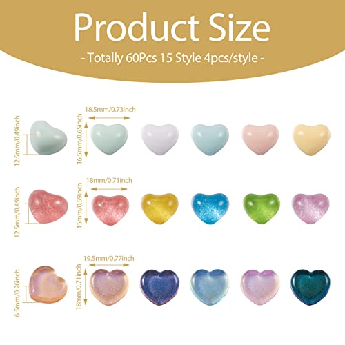 60 st. Resin Heart Cabochons 15 Style Opaque Transparante Glitter Hart Cabochon Versieringen voor DIY Scrapbooking telefoon geval sieraden