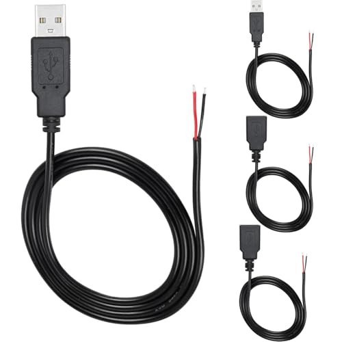 4st Pigtail USB, 2 Wires USB-A, Bare Wire, USB-A Man, Vrouwelijke Plain Wire, USB 2.0 Kabel te Bare Kabel, 22 AWG DIY Pigtail Power Kabel, voor geïnstalleerd