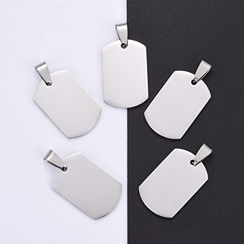 5sts 304 Roestvrij stalen rechthoek Lege stempels Tag hangers Etching Graving Tags Charm met Pinch Bail 28x18x1.8mm voor sieraden het maken van huisdier hond naam ID Tags