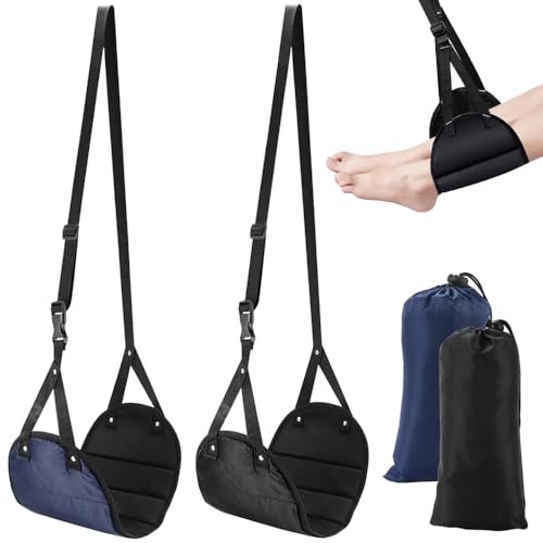 2st Vliegtuig voetsteun, verstelbare voetsteun voor volwassenen en kinderen, reisaccessoires, draagbare voet hangmat onder bureau, upgrade Comfort Leg Rest Kussen voor lange vlucht (Black+